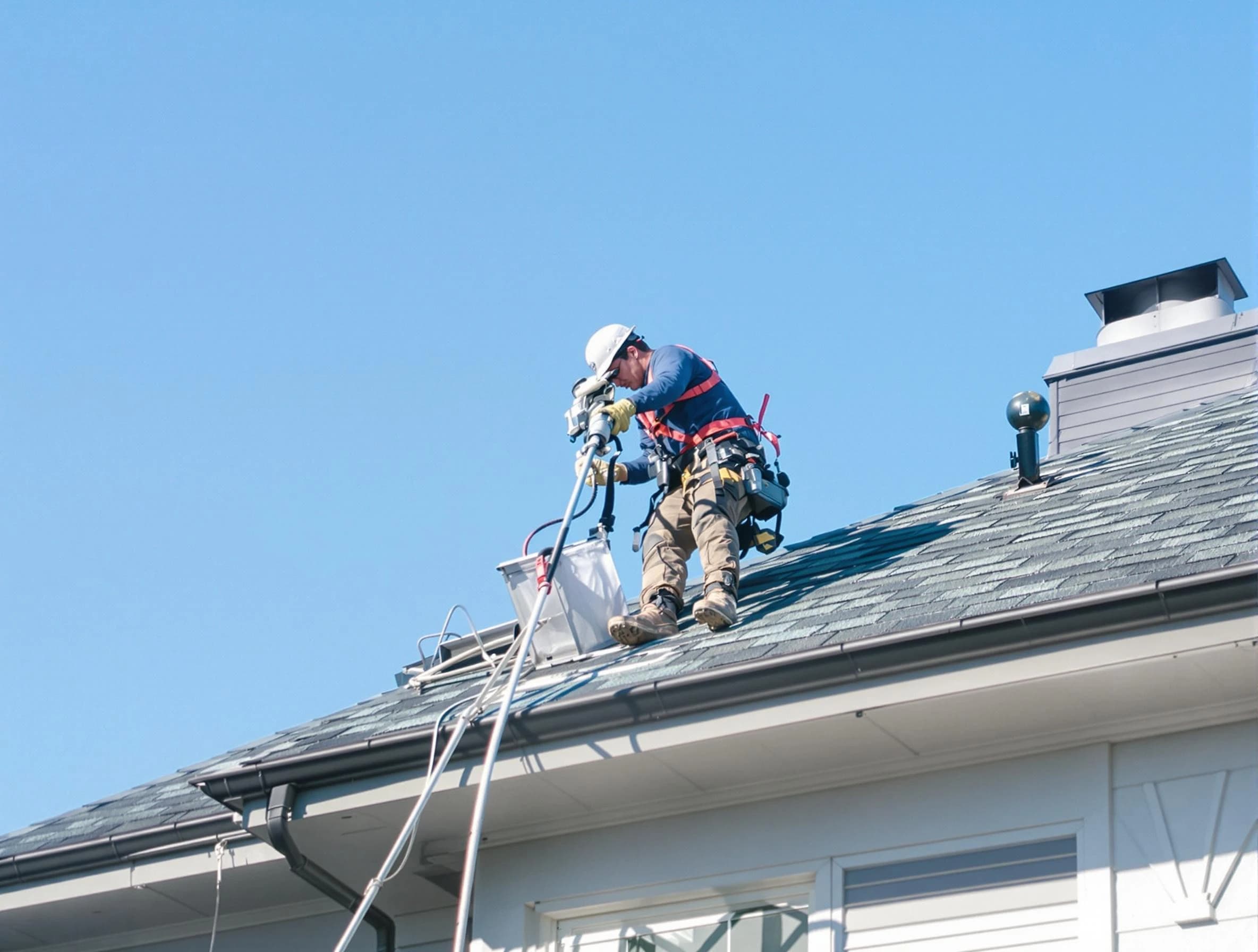 Scott Dryer Vent Cleaning certified technician cleaning a roof-mounted dryer vent system in Scott