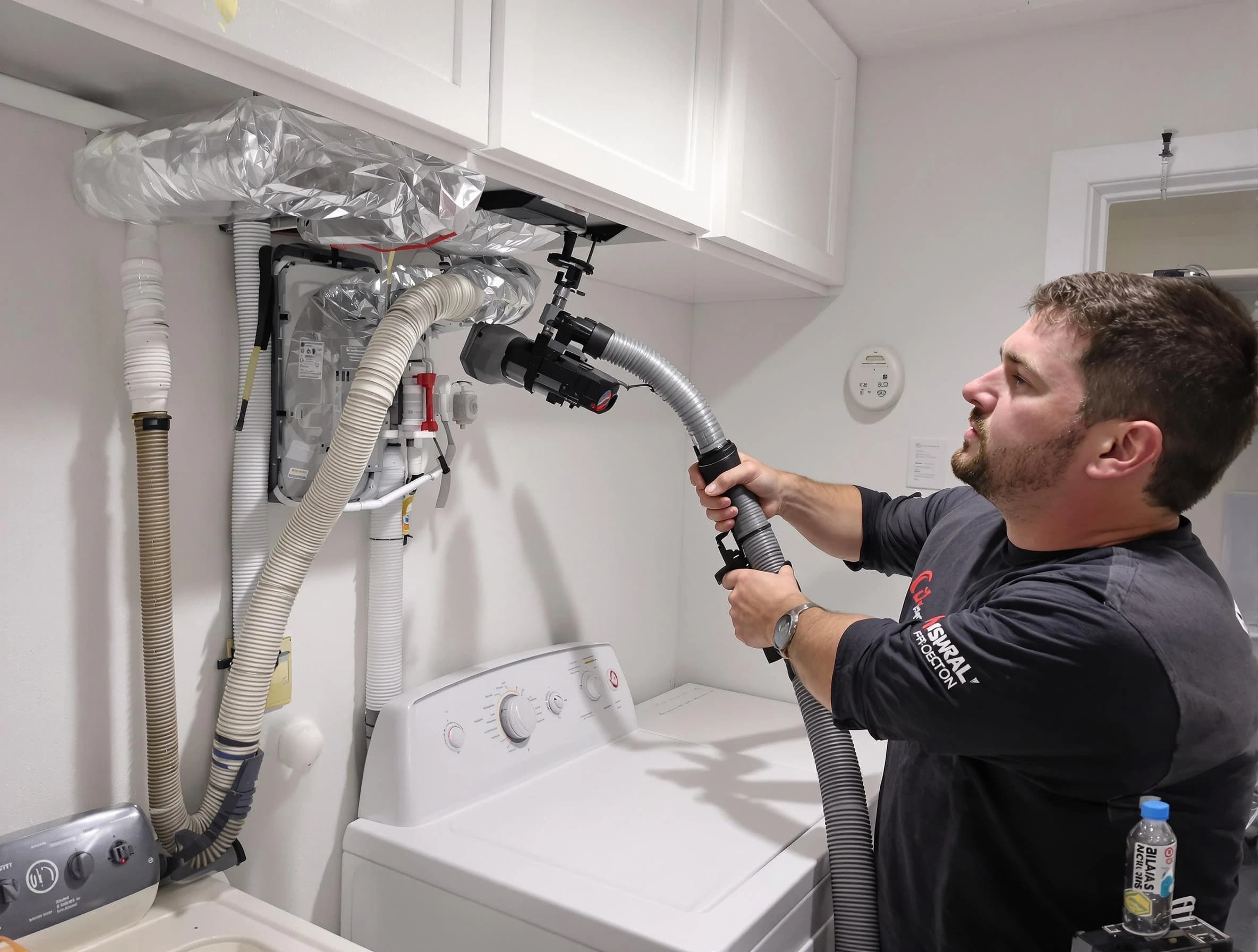 Scott Dryer Vent Cleaning certified technician performing safety-focused gas dryer vent cleaning in Scott