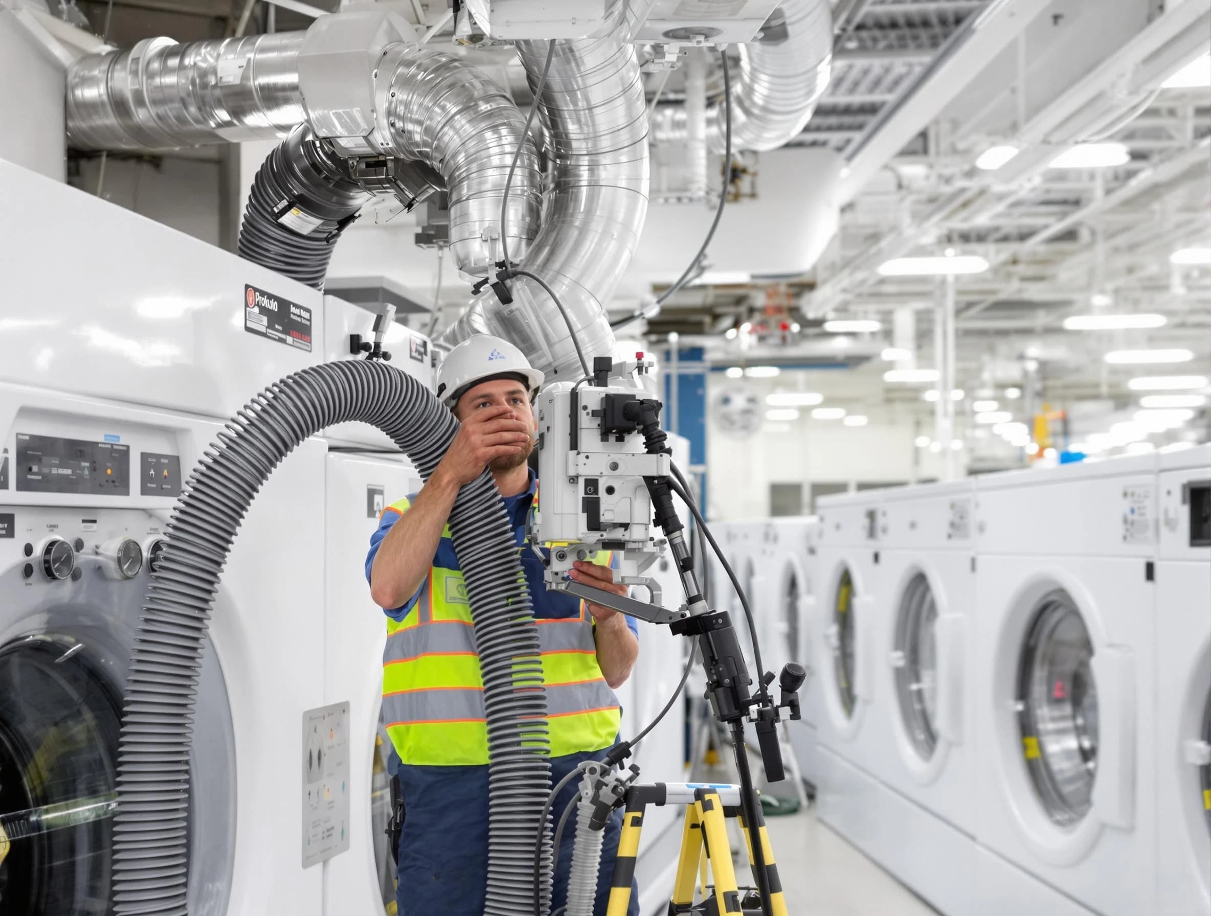 Scott Dryer Vent Cleaning team performing commercial-grade dryer vent cleaning at a business facility in Scott