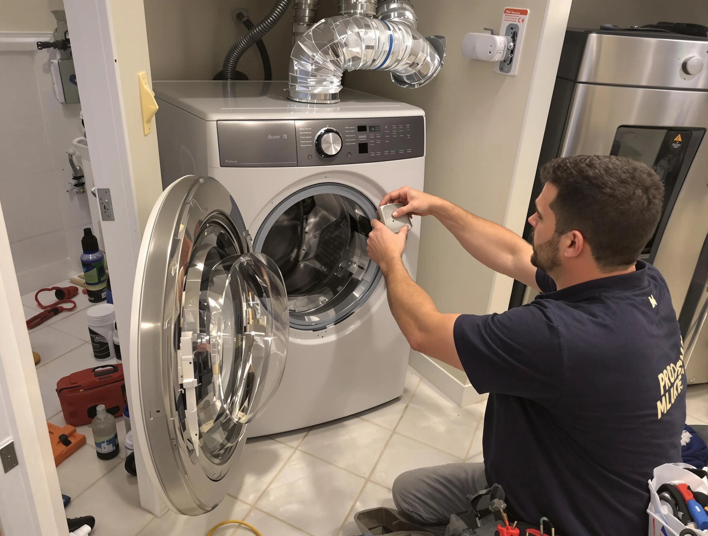 Scott Dryer Vent Cleaning technician performing precise dryer vent hose installation in Scott